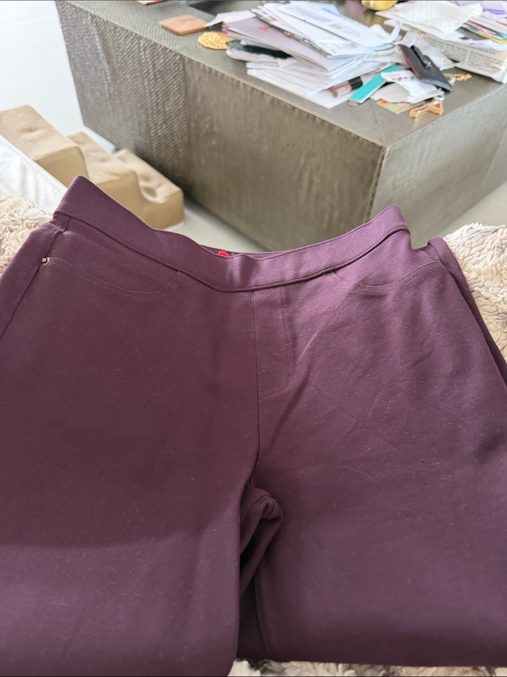SPANX Straight-Leg Stretch Ponte Pants in Plum